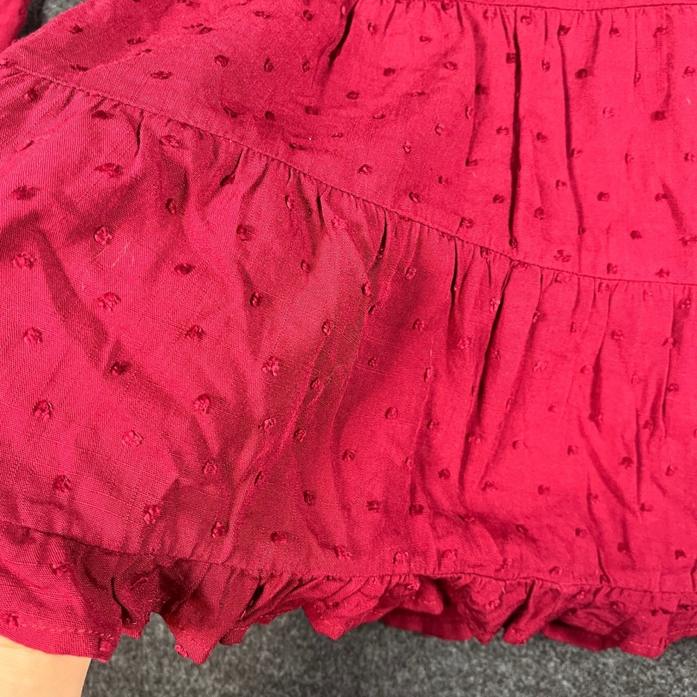 Mi Ami Burgundy Clip Dot Tiered Mini Dress Long Sleeve V-Neck Boho Wine Sz S - Picture 5 of 11